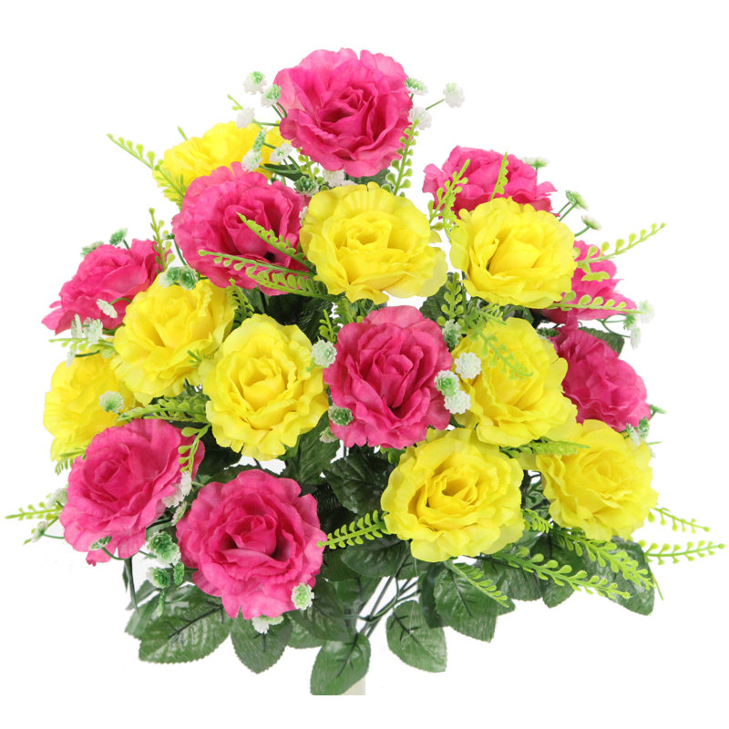 18 fleurs roses en pleine floraison, Jaune / rose vif