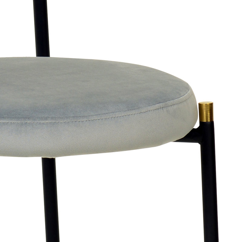 Aide Velvet/Leather Dining Side Chair with Rattan Back and Black Metal Legs – Mid-Century Boho Chair for Kitchen and Dining Room