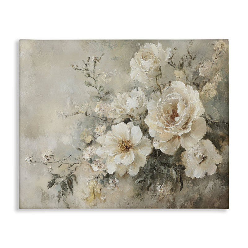  "Beige Faded Florals", art mural par Petal Prints Design, H 16 po x l 20 po