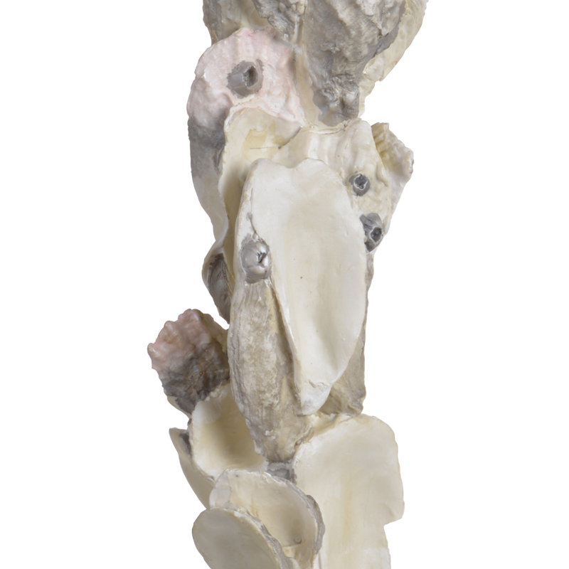 Pillar Candle Holder, Oyster Design 14 Inch Tall Coastal White Polyresin
