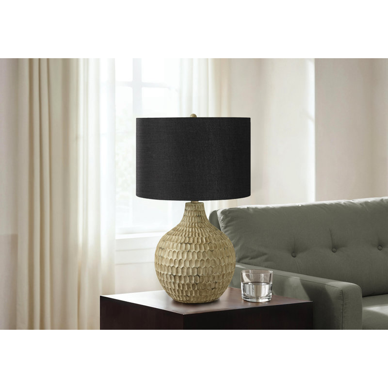 Lighting, H 25 po, lampe de table, abat-jour noir, résine brune, contemporain