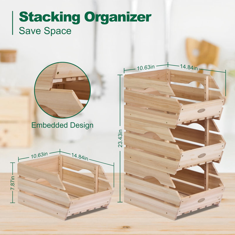 Bacs de rangement en bois pour pommes de terre et oignons - Panier en bois empilable pour fruits et légumes