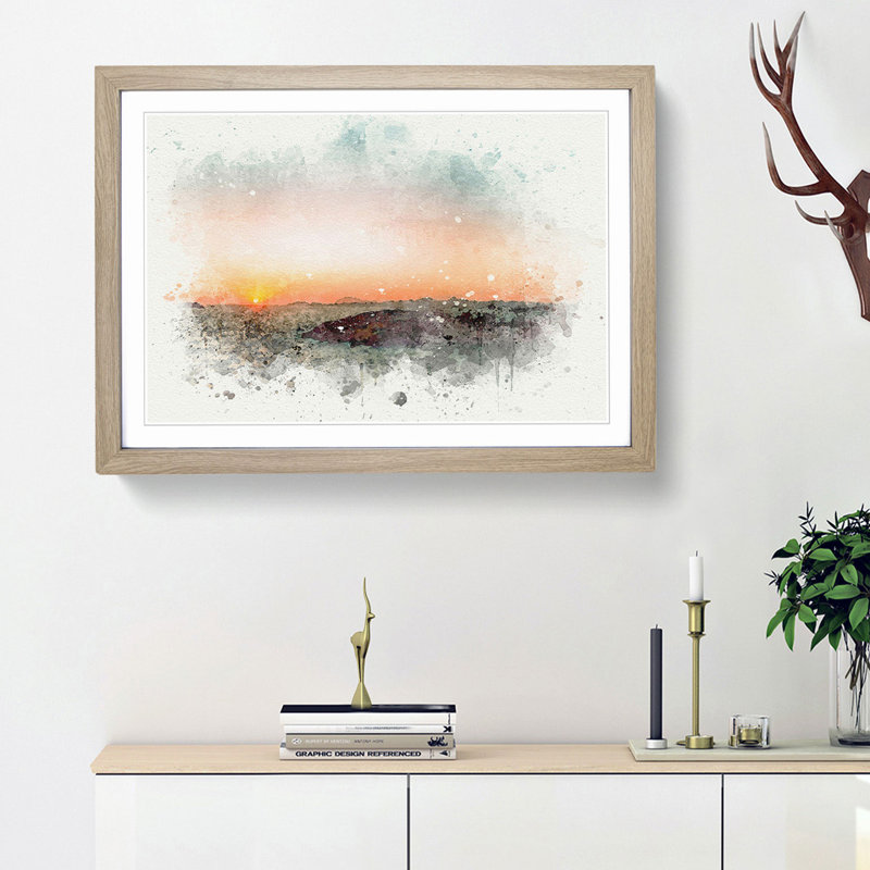 Sunset in Milos Greece in Abstract - Picture Frame Graphic Art Print, 48cm H x 65cm W x 2cm D, Oak Framed