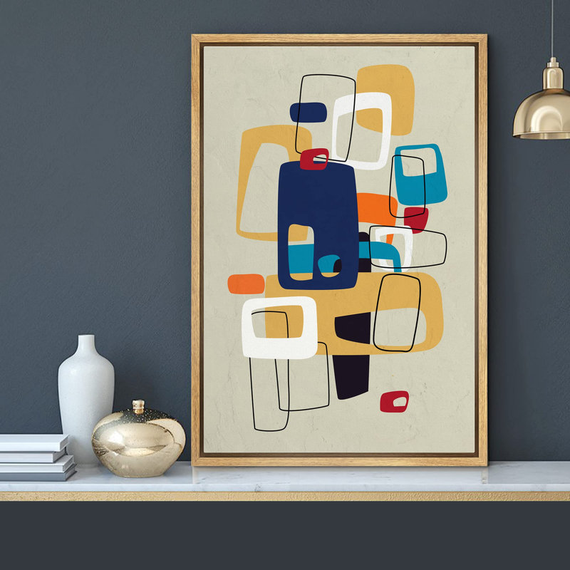 Abstract Vibrant Color Blocks " Mid-Century Modern Colorful Polygon Collage ", Natural, 24" H x 16" W