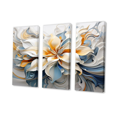 Toile, art mural floral, magnolia blanc, bleu, ensemble abstrait - Magnolia en fleurs II