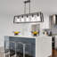 5-Lights Kitchen Island Lighting, Modern Linear Chandelier With Seeded Glass, Black Industrial Dining Room Light Fixtures Over Table Farmhouse Ceiling Pendant Lights