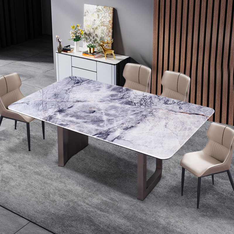 Rectangular Marble & Sintered Stone Dining Table with Double Pedestals, 29.53"H x 62"L x 35.43"W