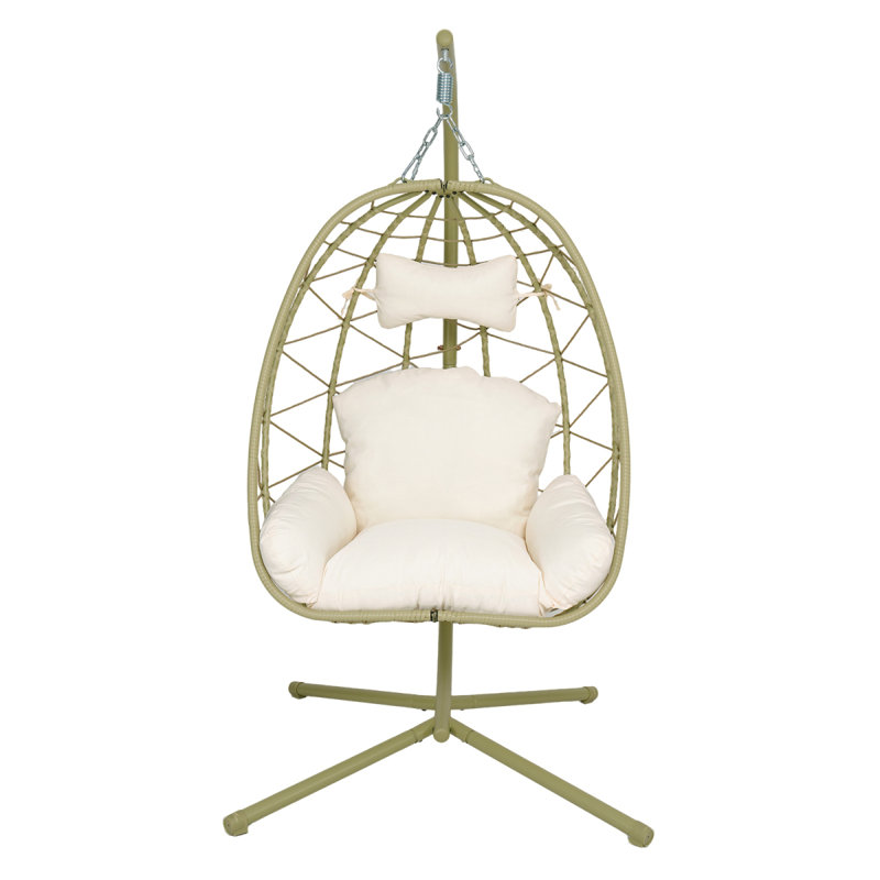 Fauteuil suspendu suspendu en osier avec support et coussin lavable pour patio, Blanc, Cyan