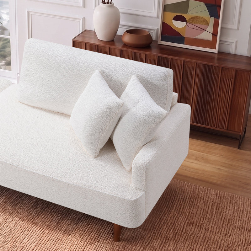 Chaise longue et tabouret rembourrés Mashawna, Beige bouclé