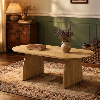 Modern Minimalist Solid Wood Oval-Shaped Living Room Coffee Table with Creative Curved Base for Multi-Purpose Use