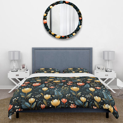 Ensemble de housse de couette Tribal noir et jaune Elegant Meadow I - Floral