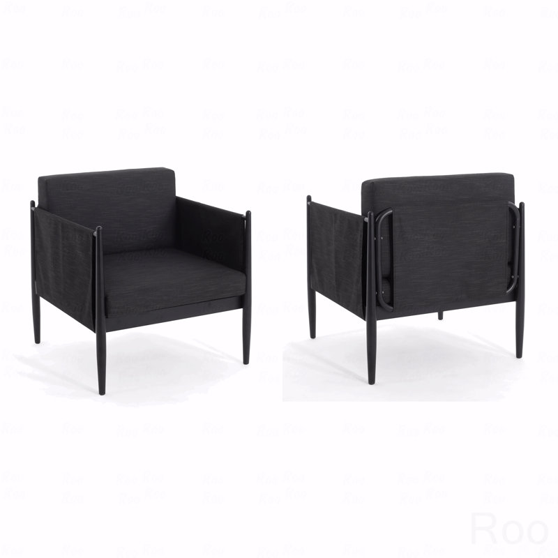 Set Of 2 Outdoor Patio Club Chair, Black Aluminum