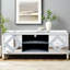 Meuble télé en miroir pour téléviseur de 65 pouces et plus, console à 2 armoires argentées, support d'accessoires de salon moderne, avec rangement ouvert et 2 armoires, décoration