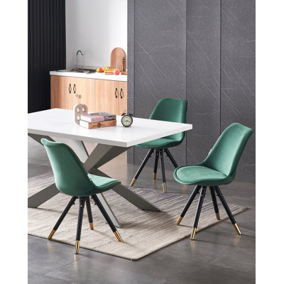 Guadelupe 4 Person Dining set - a Rectangular Wooden Dining Table with Metal Legs and a Set of 4 Quilted Velvet Dining Chairs for Dining Room - Modern Dining Table Set