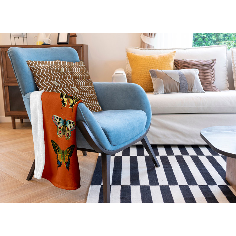 Butterflies Spring Throw Blanket, Perfect Orange, 50" W x 60" L