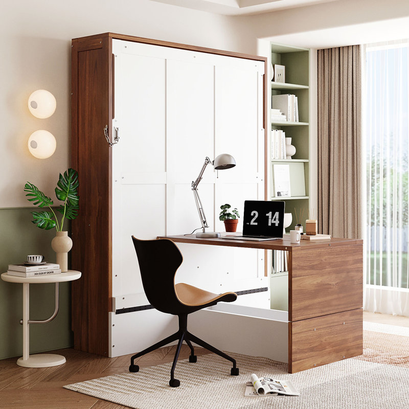 Lit escamotable avec bureau escamotable Murphy, Blanc