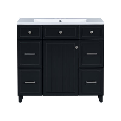 Ensemble de meuble-lavabo de salle de bain 36 "avec comptoir de lavabo, lavabo simple noir, armoire à shaker avec porte à fermeture douce et 3 tiroirs