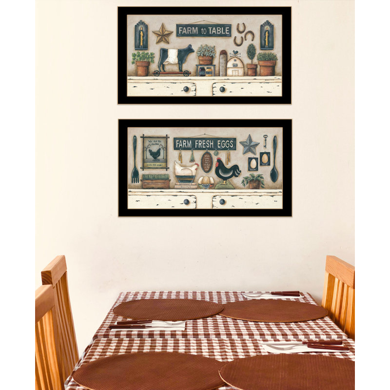 Farm Fresh - ensemble de 2 reproductions d'art sur papier encadré, H 29 po x l 26 po x P 1 po, Noir