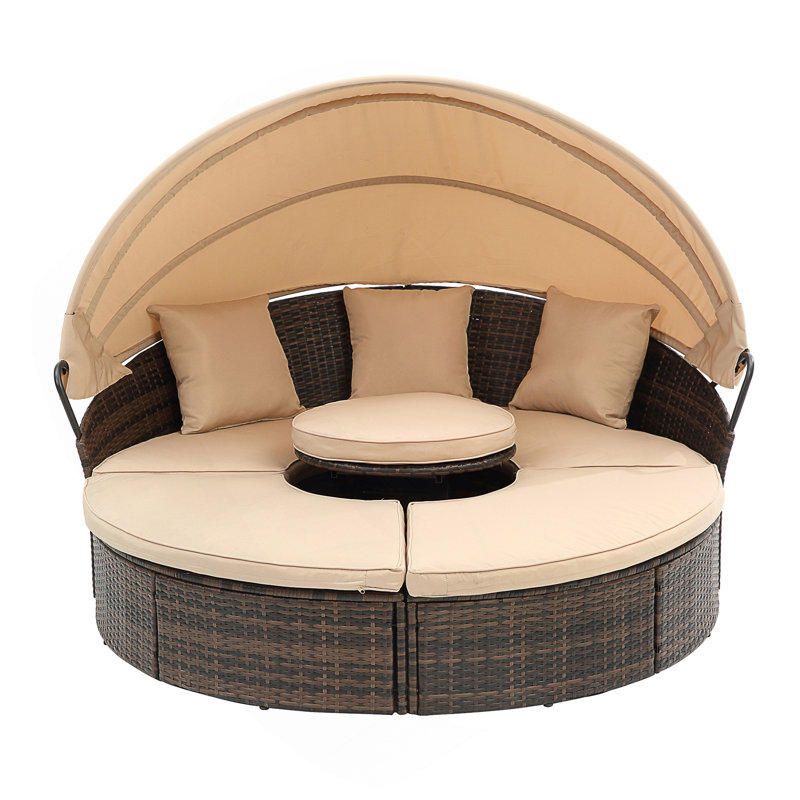 Élévateur modulaire d'extérieur avec table basse, lit de jour d'extérieur avec auvent, Beige