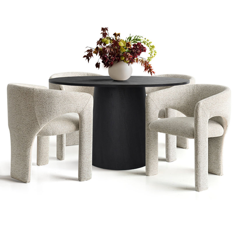 5-Piece Round Dining Table Set, Black