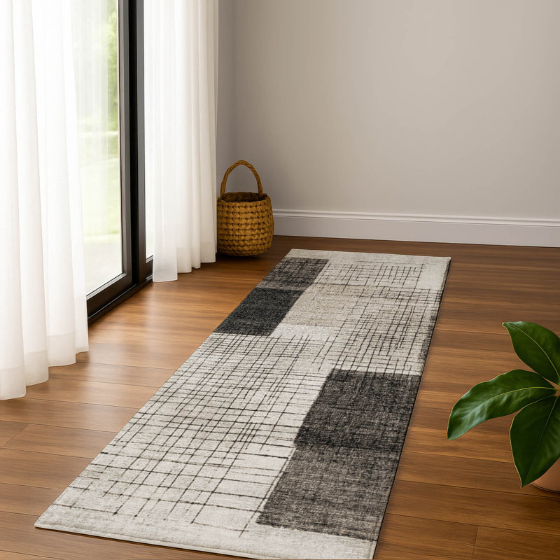 Premium Machine Washable Mayfield Geometric Rug, 2'3" x 7'6" Runner, Ivory