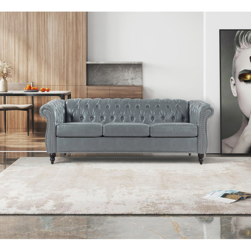Annalena 84.65'' Faux Leather Sofa, Gray Faux Leather