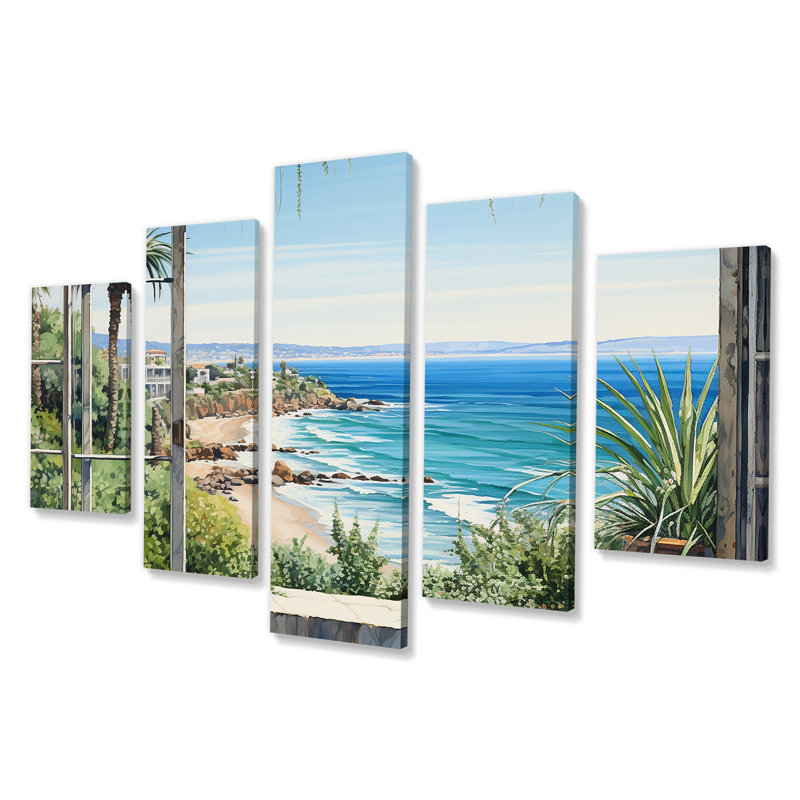 Seaside Tropical View I - Coastal Windows Multipanel Wall Art For Living
