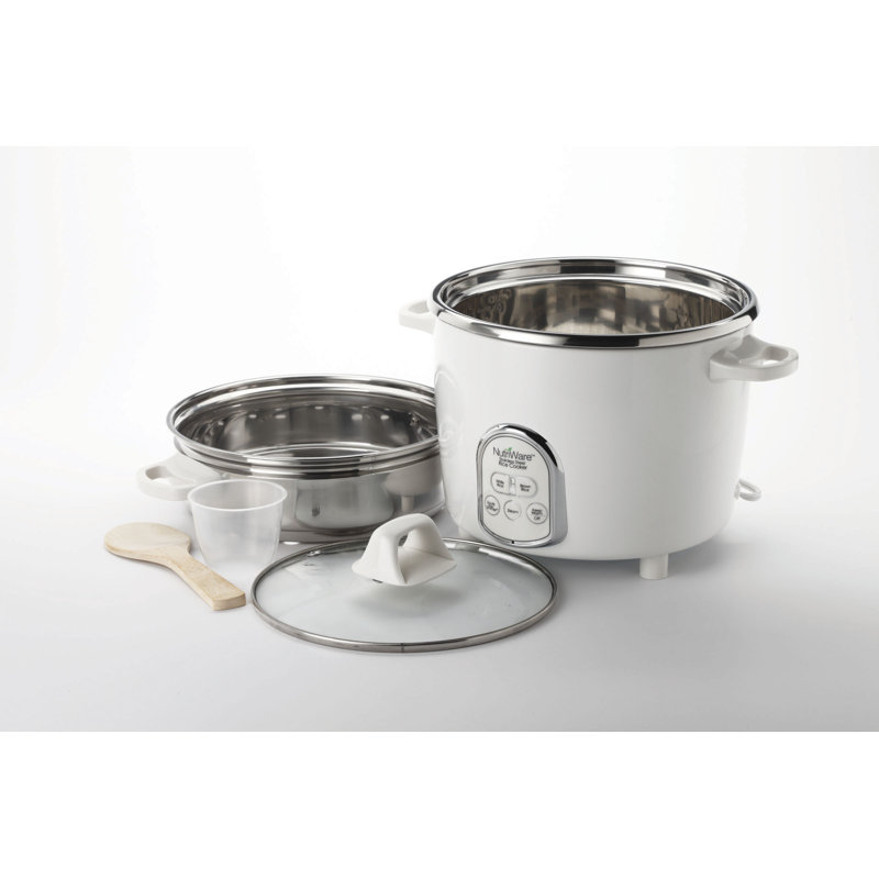 14-Cup White Stainless Steel Digital Rice Cooker with Steamer