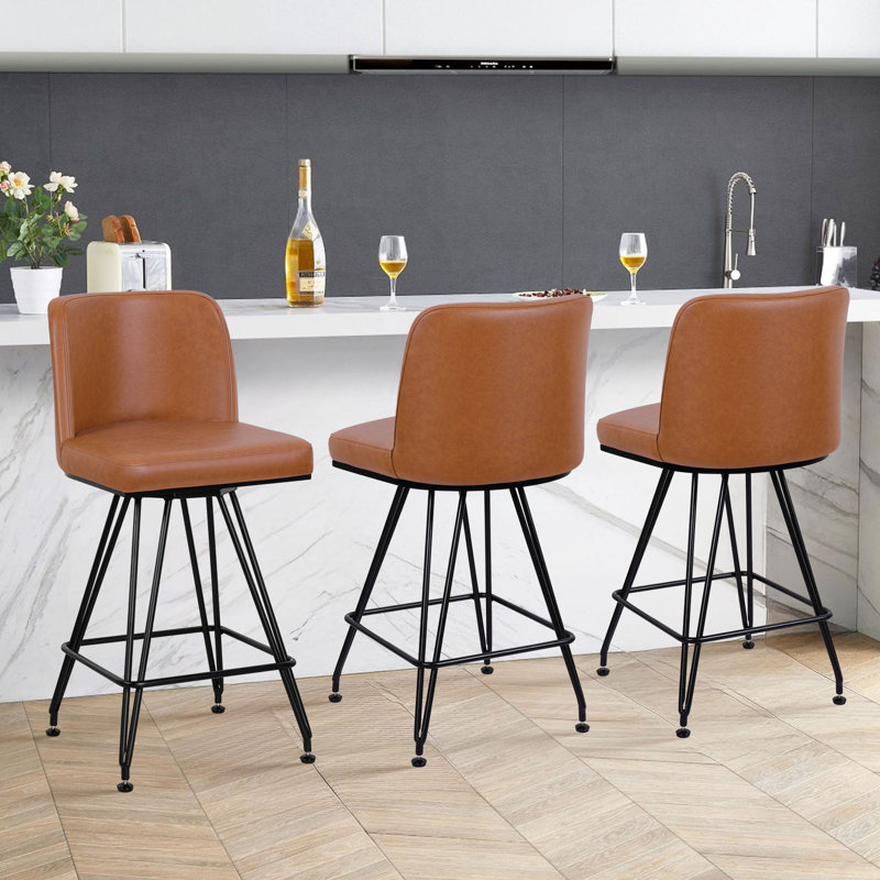 Meliton 26" Swivel Upholstered Counter Stool, Brown, 3
