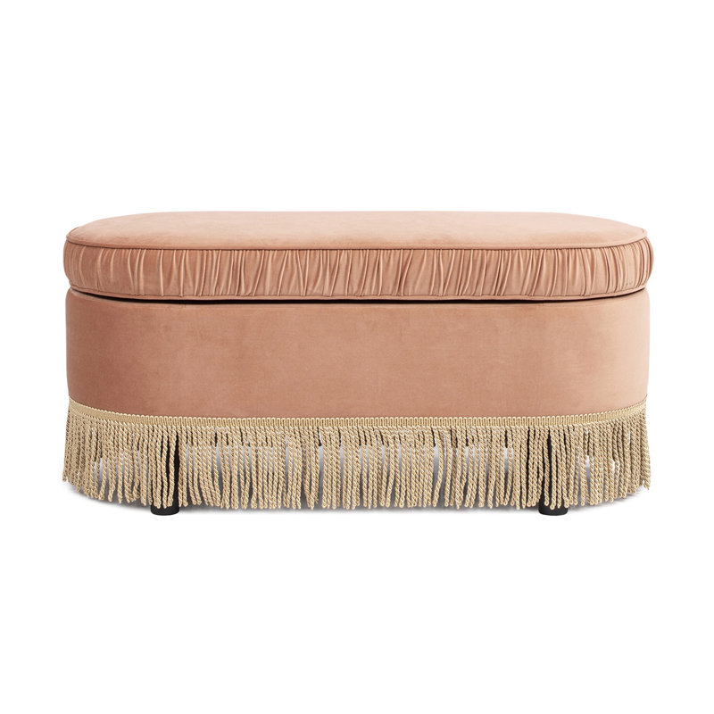 Repose-pieds de rangement ovale en velours orange pêche 38 po Serena