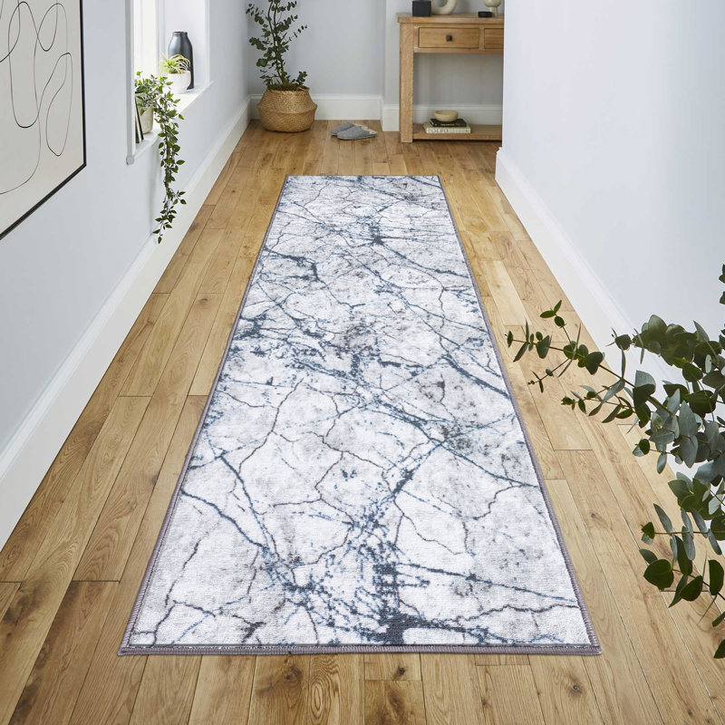 Lyanne Washable Non-Slip Marble Area Rug, Rectangle 2'7" x 9'