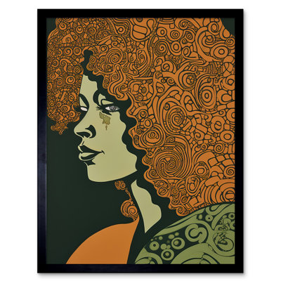 Amon Woman Portrait With Pattern Afro Hair - Single Picture Frame Print