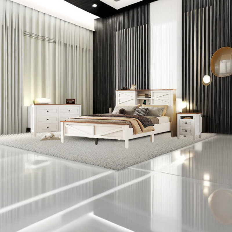 Ensemble de chambre à coucher Bayala, Blanc / brun, Grand