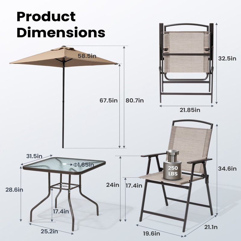  Funnell 4 - Person Metal Patio Dining Set with Square Table and Market Umbrella, Beige