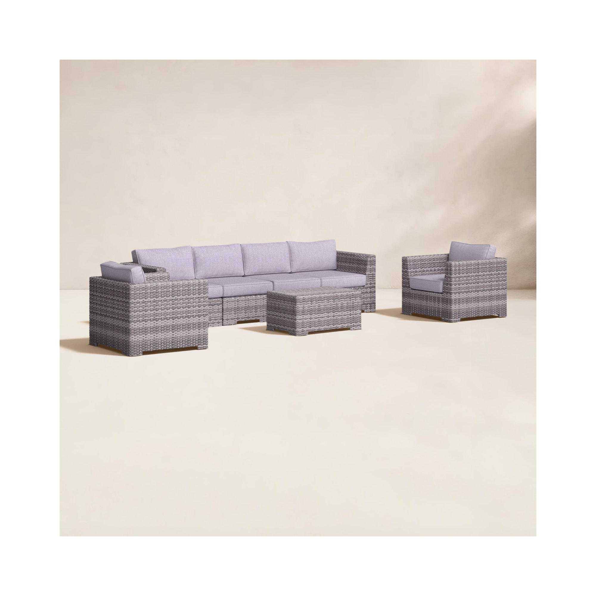 Paniagua Wicker Fully Assembled 6 - Person Seating Group with Cushions, Mixed Gray