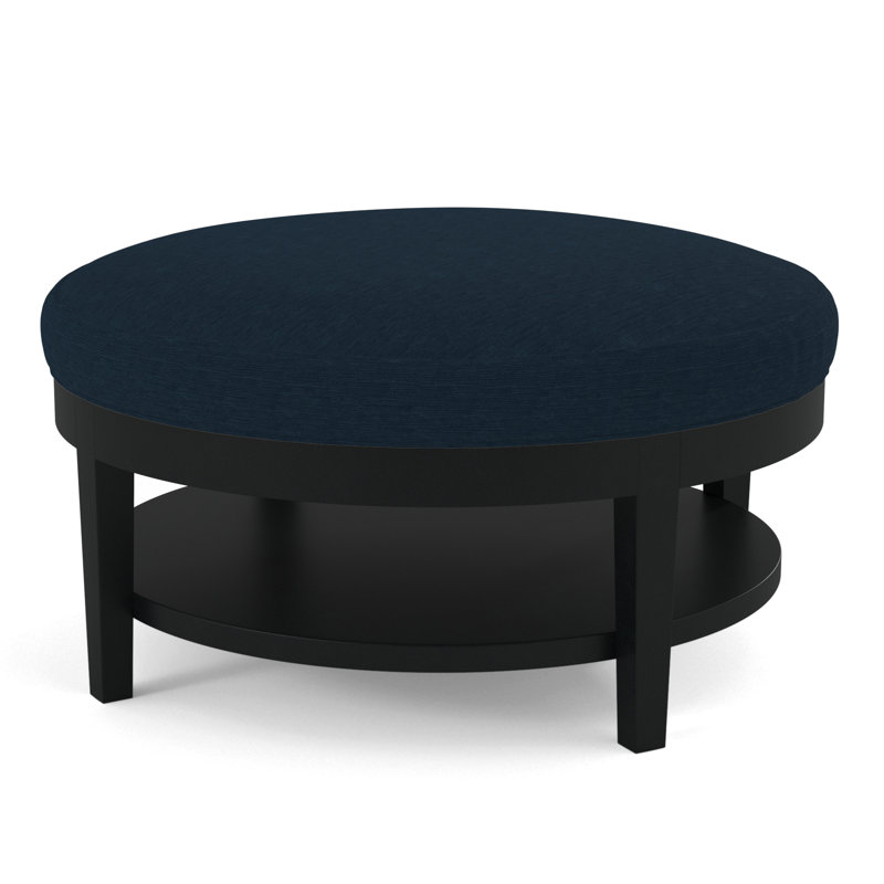 Midtown Upholstered Ottoman, Green and Blue Stripe; 0252-54, Black Finish