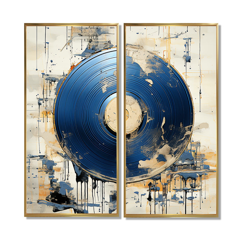 Blanc et bleu, vinyle, disque, mélodie, or, impressions d'art moderne sur toile, H 32 po x l 32 po, Doré