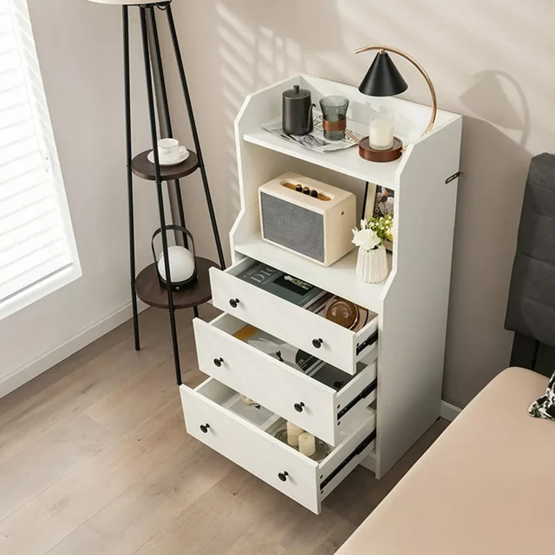 Commode 3 tiroirs Quantasha, Blanc