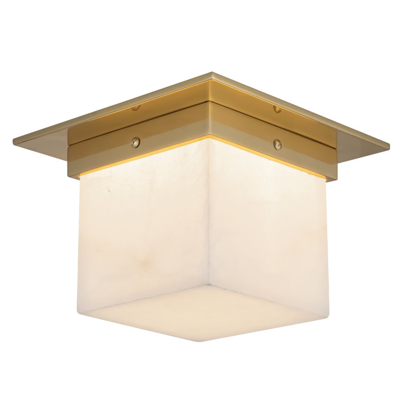 Mineral 8-in Brass Flush Mount, Alabaster, Brass