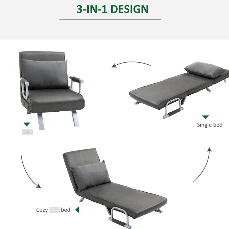 Chaise de lit réglable à 5 positions gris foncé avec coussin et structure en acier par convertible et confortable