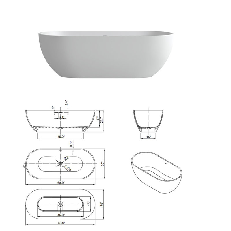 68.9'' x 30'' Solid Surface Bathtub