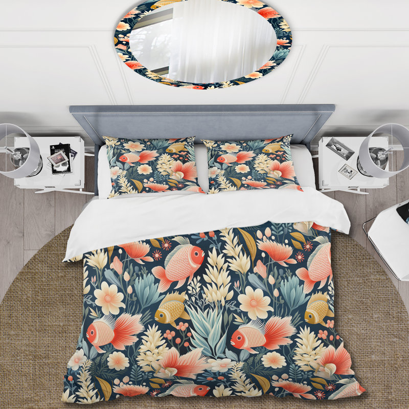 Coral Crests Tropical Pattern I - Ensemble de housse de couette tropical, Housse de couette simple + 1 taie décorative stan