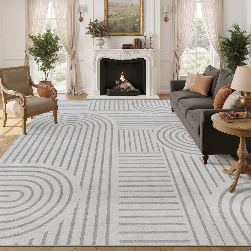 Washable Farmhouse Modern Soft Area Rug  Non-Slip Carpet for Bedroom Living Room - Gray, Rectangle 8' x 10', Gray