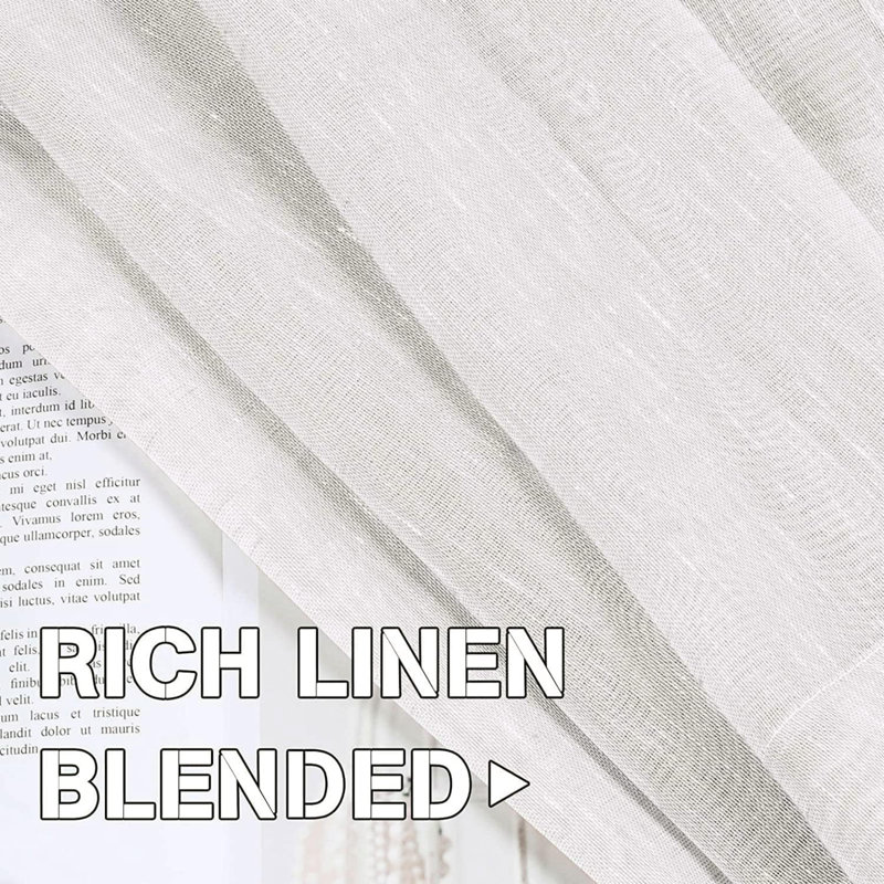 Linen Blend Sheer Curtain Pair, 52" W x 63" L, White