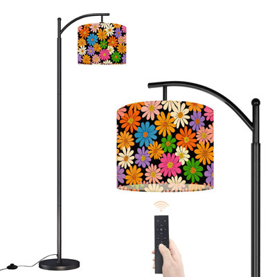 Lampe sur pied à arc avec abat-jour réglable marguerites de feutre colorées et lumineuses, floral sur pied, orange foncé, rose, lampe sur pied, 3 températures de couleur, intensité variable, grand mât avec interrupteur au pied pour la chambre à co