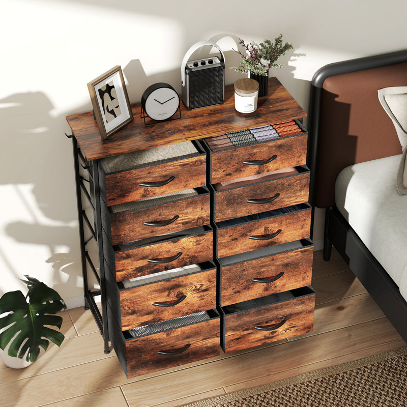86 cm W Chest of 10 Drawers, Rustic Brown
