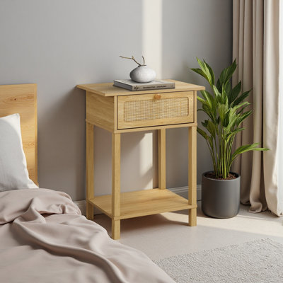 Accent Table, 2 Tier, End, Nightstand, Side Table, Storage Drawer, Bedroom, Living Room, Natural Laminate
