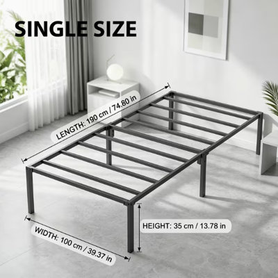 Structure de lit pleine grandeur en métal robuste avec rangement sous le lit, pré-assemblé, aucun outil requis, base de matelas en acier robuste et sans bruit, aucun sommier requis, cadre noir facile à entretenir pour les appartements, les chambres d'amis et les chambres familiales