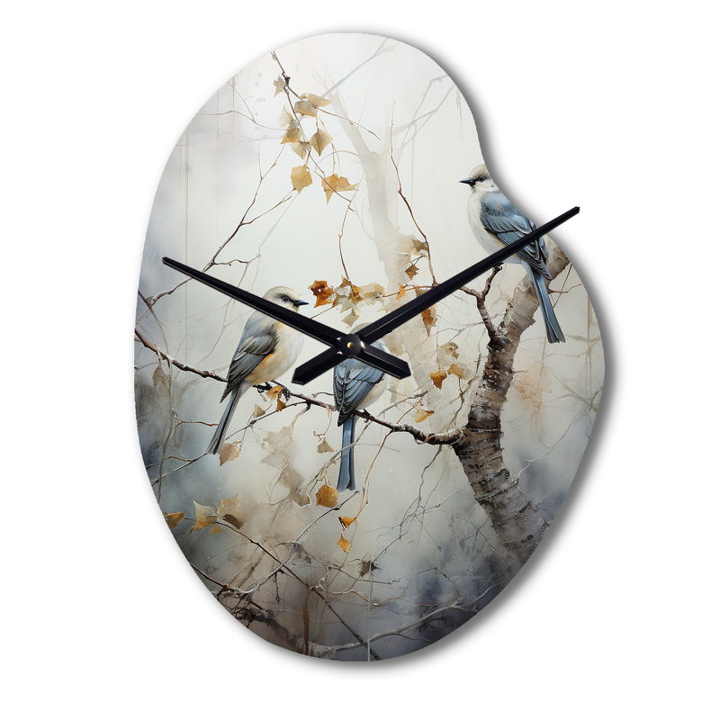 Bird Silent Watcher II - Bird Asymmetrical Metal Clock, Modern Irregular Shape Wall Clock Print, Small