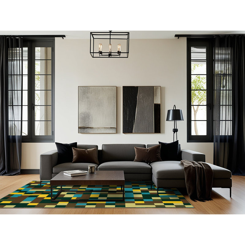 Earth Mosaic Grid Rug, Square 3'